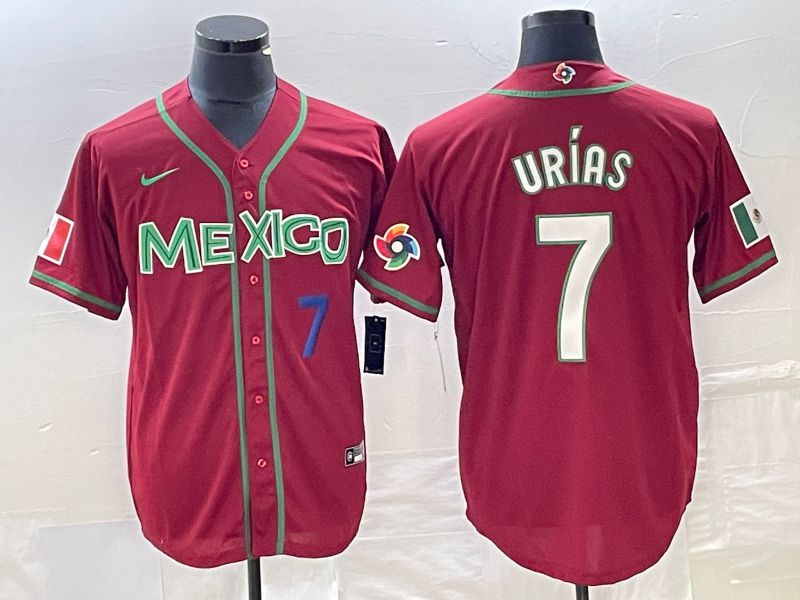 Men 2023 World Cub Mexico #7 Urias Red white Nike MLB Jersey5